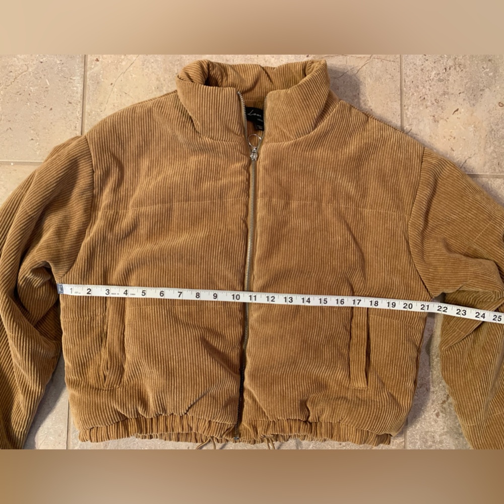 💛 Love Tree Corduroy Cropped Puffer Coat - Golden Tan - Size Large - Picture 10 of 13